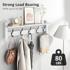 Optish Coat Rack Wall Mount with Shelf, 24 Inch Coat Hanger Walls Mounted, Hat Rack for Walls, Shelf with 5 Coat Hooks, Wall Hanger for Entryway (White) - Image 2