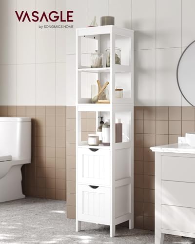 VASAGLE Bathroom Floor Cabinet, 2 Drawers, 55.7”H, White - Image 2