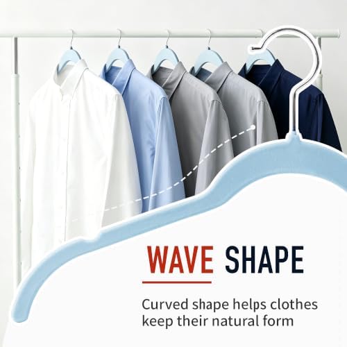 Sishynio Velvet Hangers 50 Pack, Non-Slip Slim Felt Clothes Hangers Blue - Image 2