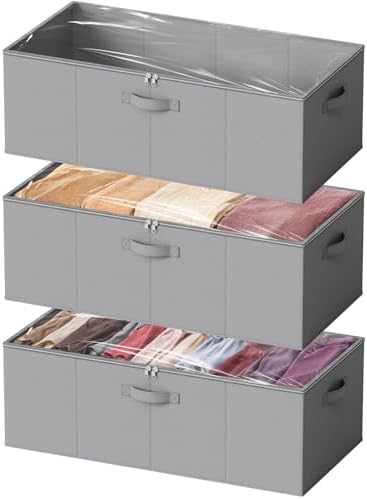 SpaceAid 3 Pack 10" High Under Bed Storage Containers, Large Underbed Storage Organizer Bins with Lids for Bedroom, Dorm, Clothes, Closet Organization, Bed Sheets and Blankets (Gray) by SpaceAid
