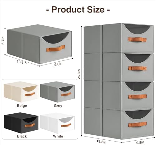 Homsorout Stackable Storage Drawers - Collapsible Storage Bins with Drawers, 8 Pack Closet Shelf Organizer Basket, Fabric Pull Out Organizer for Bedroom, Living Room, Dorm, Grey - Image 3