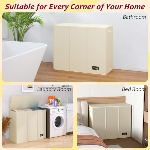 220L Laundry Hamper 3 Section,Large Laundry Hamper with Lid,Dirty Clothes Hamper with 3 Inner Bags,Collapsible Laundry Basket Organizer for Laundry Room,Bedroom,Laundry Sorter Hamper 3 Compartment - Image 7