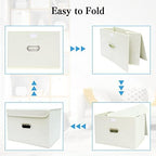 STOREONE Fabric Storage Cube Bins Foldable Organizer Container Collapsible Basket with Lids and Metal Handles, for Home, Bedroom, Closet 6 Pcs (Creamy-White) - Image 6
