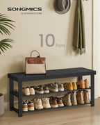 SONGMICS Shoe Rack Bench, 3-Tier Bamboo Entryway Bench, 43 Inches Width - Image 3