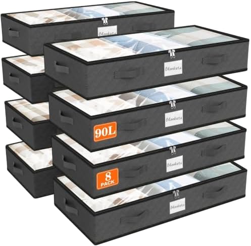 90L Under Bed Storage Containers, Storage Bags, Organizers, 8-Pack, Gray by Unknown