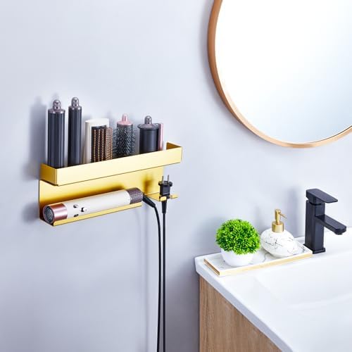 Blow Dryer Holder Wall Mounted Hair Straightener Holder, Blow Dryer and Curling Iron Holder for 7 in 1 Styler Attachments, Hair Dryer Holder, Bathroom Hair Tools Organizer (Gold) - Image 7