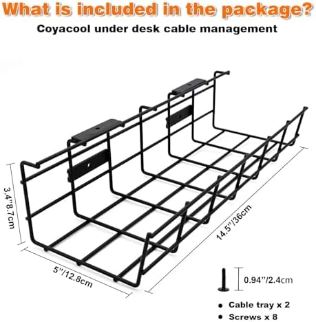 Under Desk Cable Management- 6 Pack Cord Organizer. Metal Wire Cable Management Tray for Office, Studio and Home. Super Sturdy Under Table Cable Managements - Black Cable Organizer - Image 5
