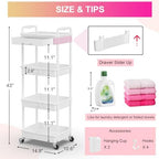 Goovilla 4 Tier Rolling Utility Cart Organizer with Removable Drawer, White - Image 4
