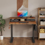 Electric Standing Desk Adjustable Height - 40 Inch Sit Stand Desk with Storage Drawers , Small Standing Desks with Shelf Monitor Stand, Kids Girls Computer Desks for Bedroom Home Office, Rustic Brown - Image 2