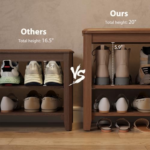 AQIMUELE Wood Shoe Rack Bench, 2 Tier Shoe Rack for Front Door Entrance - Image 3