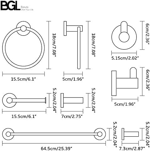 BGL Bathroom Hardware Set Matte Black 4-Pieces Bathroom Towel Rack 24 Inches Adjustable Bathroom Accessories Set - Image 2