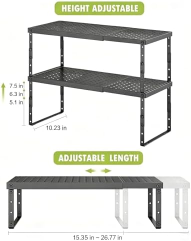 RUILALIFE Expandable Cabinet Organizer Shelf With Adjustable Height, Stackable Kitchen Countertop Organizer Rack, Adjustable Shelf Riser For Kitchen Counter, Pantry, Cupboard, Desk, Tabletop - Image 4