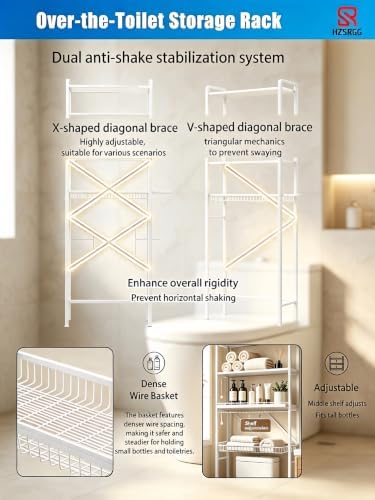 Over The Toilet Storage Cabinet, 4-Tier Bathroom Organizer (White) - Image 2