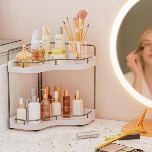 2-Tier Corner Bathroom Counter Organizer, Larger Size, White - Image 2