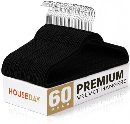 HOUSE DAY Black Velvet Hangers 60 Pack, Sturdy Non Slip Hanger Wrinkle-Free by HOUSEDAY