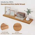 Floating Shelves for Wall Decor, 8" Deep Rustic Solid Elm Wood Floating Shelves Wall Mounted, Wall Shelves with Invisible Bracket for Living Room Bathroom Bedroom Kitchen, 32 Inch Set of 2, Natural - Image 3