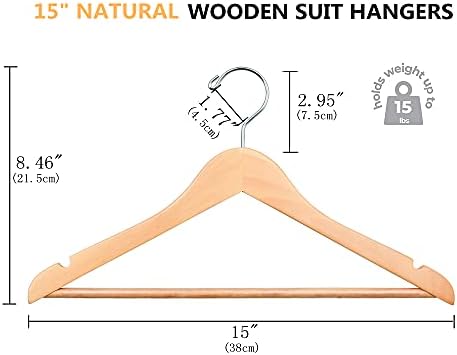 Amber Home 20 Pack 15" Natural Wooden Clothes Hangers for Woman - Image 2