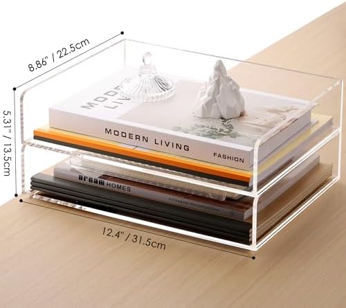 SANRUI Acrylic Desk Organizer Stackable Paper Tray, Letter Size Tray 2-Pack - Image 2
