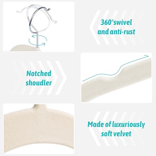 Sishynio Velvet Hangers 30 Pack, Non-Slip Slim Felt Clothes Hangers Beige - Image 5
