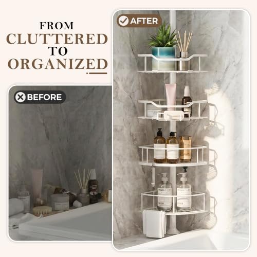 Corner Shower Caddy Tension Pole, Bathroom Organizer for Renters - Image 5