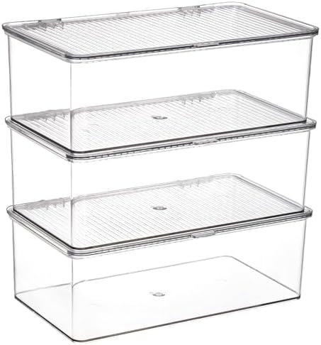 ZENFUN Set of 3 Small Stackable Storage Bins with Hinged Lid, Acrylic Organizer Box, Clear Makeup Organizer Box, Cosmetic Case for Home, Office - Image 4