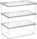 ZENFUN Set of 3 Small Stackable Storage Bins with Hinged Lid, Acrylic Organizer Box, Clear Makeup Organizer Box, Cosmetic Case for Home, Office - Image 4
