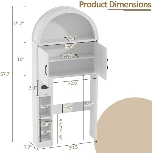 Spurgehom Over Toilet Storage Cabinet, Bathroom Arch Organizer, White - Image 2