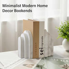 LIN CHUAN Heavy Duty Bookends for Shelves, Set of 2, Marble White Look - Image 3