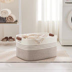 72L Large Woven Laundry Basket Hamper with Leather Handles,Brown​ - Image 3