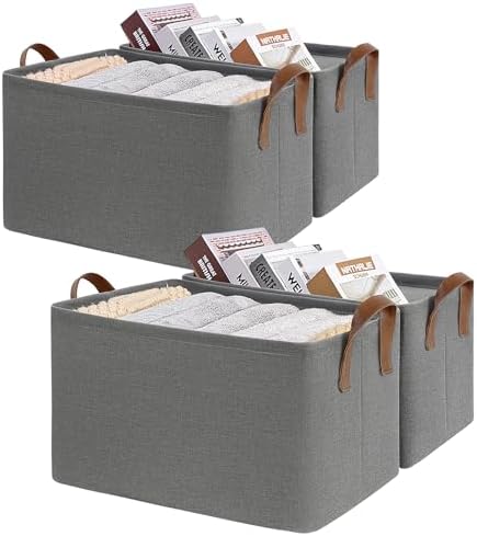 CHICVITA 30L Large Fabric Closet Baskets for Shelves, 4Pack, Grey by CHICVITA