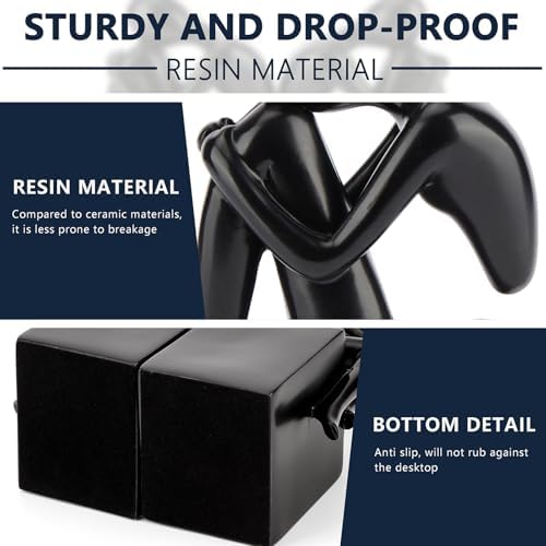 Black Book Ends Decorative, Girl Thinker Design, Modern Bookends for Shelves, Non-Skid Heavy Duty Resin Book Stopper for Books,Bookends with Base, Resin, 1Pair/2Piece - Image 3