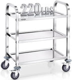 VEVOR Stainless Steel Cart, 3 Layers Lab Utility Cart 220 lbs Weight Capacity, Medical Cart with Lockable Universal Wheels, for Lab, Clinic, Kitchen, Salon by VEVOR