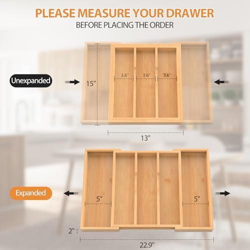 Bamboo Kitchen Utensil Drawer Organizer,Expandable Cutlery Tray - Image 2