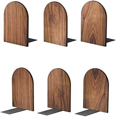Large Bookend Hold Heavy Books-7x4x5in 3 Pack Non-Skid Wood Bookends Walnut by Luxdecor