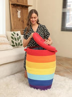 26"x20" Extra Large Tall Woven Laundry Basket with Lid, Cotton Rope Blanket Storage Basket, Freestanding Decorative Bin for Bedroom Living Room, Rainbow Multicolor - Image 6
