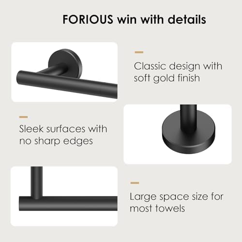 FORIOUS Towel Bar Towel Racks for Bathroom Wall Mounted 24" Matte Black - Image 5