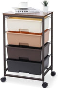 SYKIARIOL Rolling Cart with Drawers, 4-Drawer Utility Cart, Brown by SYKIARIOL