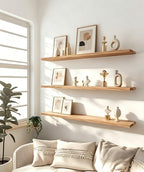 36 Inch Rustic Wood Floating Shelves Farmhouse Wooden Wall Shelves for Bathroom Bedroom Living Room Kitchen Office Set of 4 Light Brown - Image 6