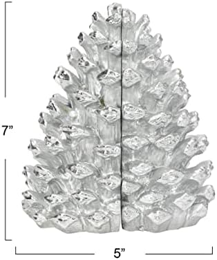 Creative Co-Op Decorative Resin Pinecone Bookends, Silver Finish, Set of 2 - Image 6
