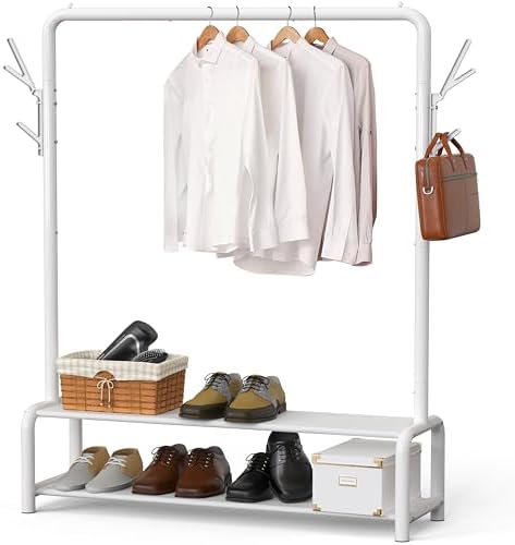 Simple Houseware 52" W Freestanding Closet Garment Rack with Shelves, White by SimpleHouseware