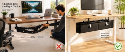No Drill Under Desk Cable Management Tray 28" Steel Base : Anti-Sag - Image 2