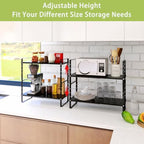 Across-Star Expandable Cabinet Shelf Organizer Rack, Stackable Kitchen Countertop Organizer Storage Shelves, Adjustable Height Pantry Counter Shelf Riser Spice Rack (Black, 2 Pack) - Image 2