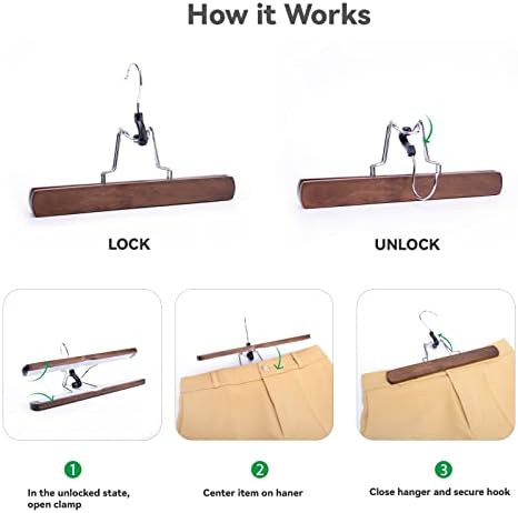 Nature Smile Wooden Pants Hangers Non Slip Smooth Finish Solid Wood Clamp Skirt Hanger Hair Extension Hangers with 360° Swivel Hook (20Pcs, Retro) - Image 4