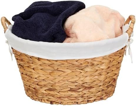 Household Essentials Round Wicker Laundry Basket with Handles, Whimsical Water Hyacinth Basket, Supportive Metal Frame, Removable Polyester Liner, Handwoven, Well-Structured and Versatile, Natural - Image 5