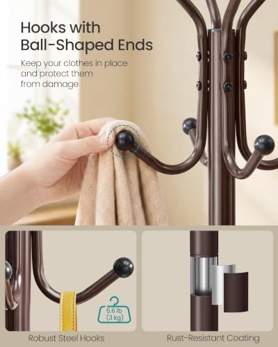 SONGMICS Freestanding Coat Rack, 16 Hooks, Steel Coat Tree with Marble Base - Image 4