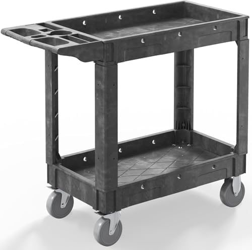 Plastic Utility Cart on Wheels, 40 x 17 Inch Rolling Service Cart-Gray by WanmwillToolOrganizer