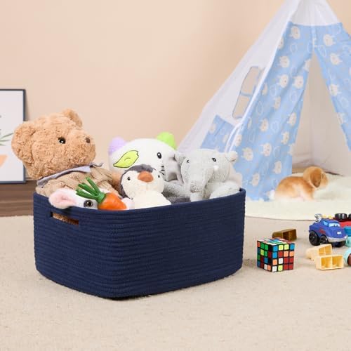 MiniArk Large Storage Baskets for Shelves, 17 x 13 x 7.5” Closet Organizers Bins for Clothes Blanket Towels, Baby Nursery, Toy Baskets Box, Woven Rope Baskets, 3 Packs Navy Blue - Image 5