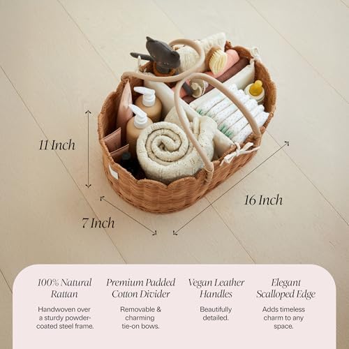 BEBE BASK Premium Baby Diaper Caddy Organizer - Scalloped Rattan Basket - Image 4