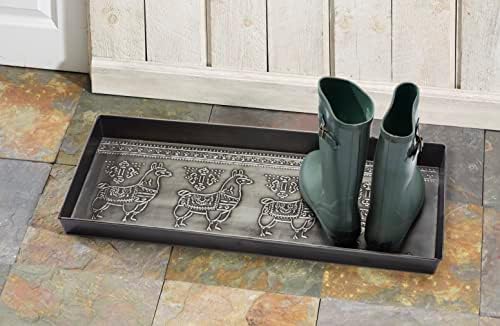 HF by LT Llama Pattern Metal Boot Tray, 30 x 13 inches, Antique Zinc Finish - Image 3
