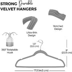 HOUSE DAY Premium Velvet Hangers 50 Pack Grey, Non-Slip Flocked Felt Hangers, Sturdy Clothes Hanger with 360° Rotatable Hook, Heavy Duty Durable Slim Coat Hanger for Closet Space Saving - Image 7